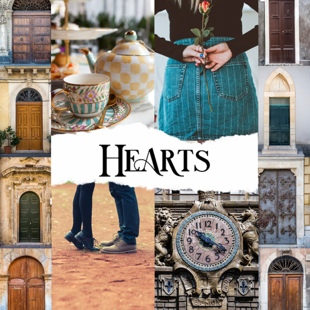 Collage promotional graphic for Hearts. 