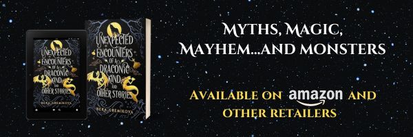 Graphic with cover of Unexpected Encounters by Beka Germikova. It says that it is available on Amazon and other book retailers.