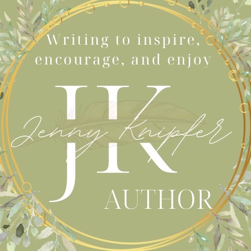 Submitted logo from author Jenny Knipfer. Gold circle on green background. White text. 