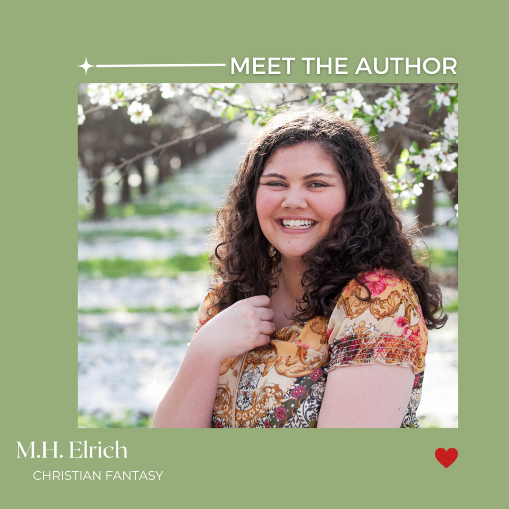 Author M. H. Elrich headshot on green background. 