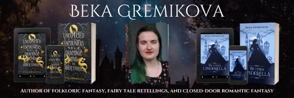 Banner with Beka's name, author photo, and covers for Unexpected Encounters and The Other Cinderella.